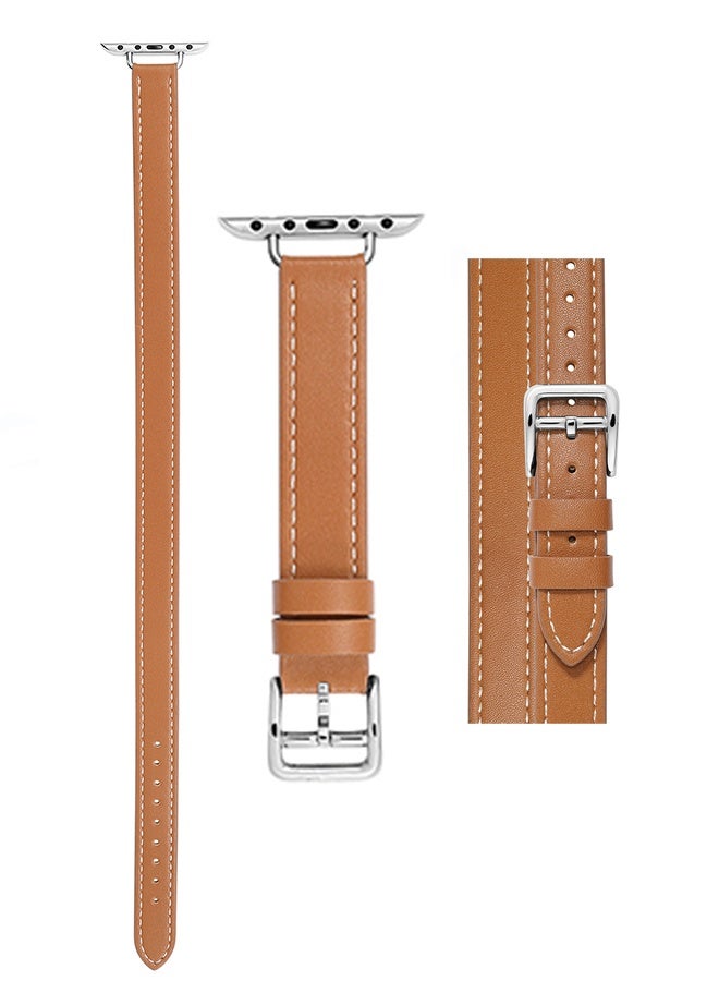 Leather Watch Band Compatible for Apple Watch Series Band 38mm 40mm 41mm 42mm women, Genuine Leather Double Tour Designed Slim Replacement Strap for iWatch Series10 9 8 7 6 SE, Brown - Image 4